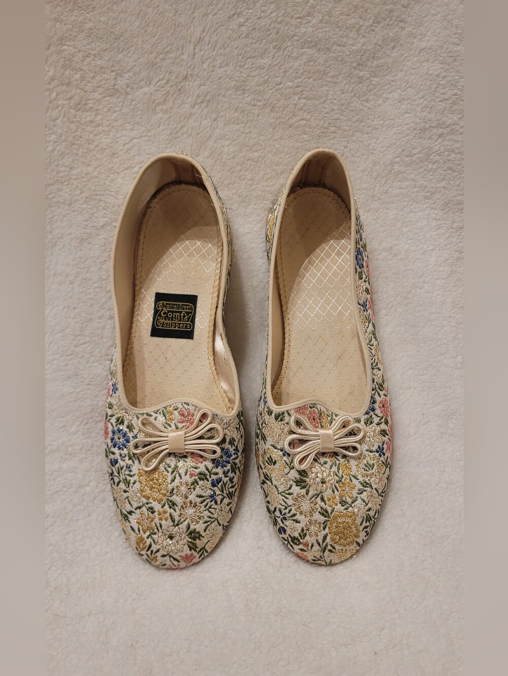 Daniel Green Vintage 1960s Floral Brocade Slippers Size 7.5